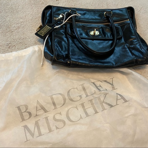 Badgley Mischka Vintage Black Leather Gold Accent Bag - Picture 11 of 13